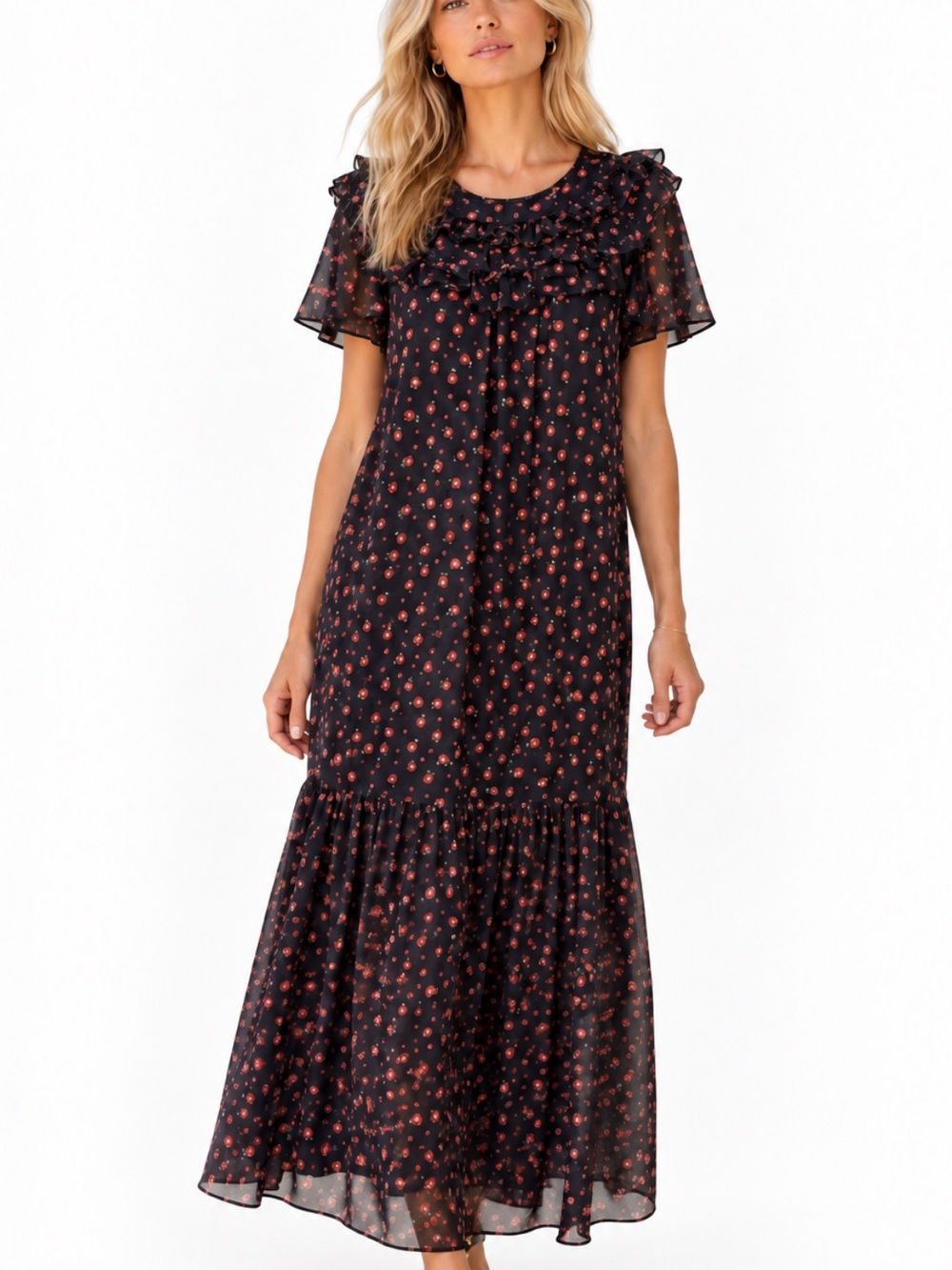 Iorane Ruffle Floral Maxi / Midi Dress XS